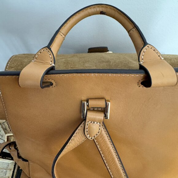 Michael Kors  English Tan Suede & Leather  Backpack with Gold Tone Accents - Picture 2 of 15